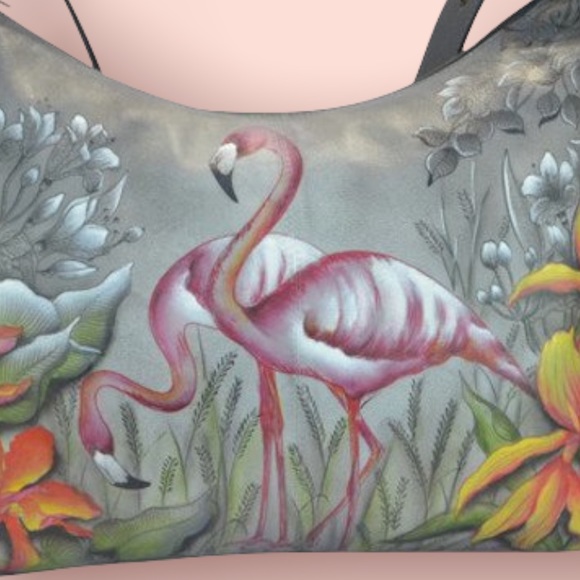Anuschka Handbags - NWT Anuschka Flamboyant Flamingos Leather Handpainted Slim Large Hobo Handbag